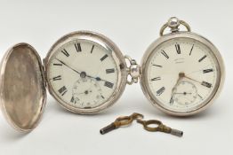 TWO SILVER POCKET WATCHES, the first an open face pocket watch, key wound movement, signed 'Rhodes