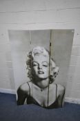 A DOUBLE SIDED MARILYN MONROE THREE PANEL FOLDING SCREEN, overall width 121cm x height 180cm (