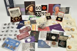 A CARDBOARD BOX CONTAININGH MIXED MAINLY RM COINAGE, to include a quantity of London Mint Office