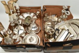 TWO BOXES OF 19TH AND 20TH CENTURY SILVER PLATE, to include a three piece bachelor's coffee set of