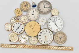A SMALL ASSORTMENT OF WATCH MOVEMENTS, to include a ladies 'Omega' watch movement, movement