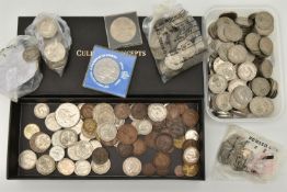 A BOX AND PLASTIC TUB OF MAINLY 20TH CENTURY MIXED COINAGE