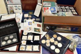 A LARGE CARDBOARD BOX TO INCLUDE A CASED SET OF 20x 20 gram Silver .500 fine 2007 coins, two