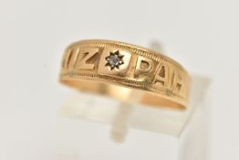 AN EARLY 20TH CENTURY, 18CT GOLD 'MIZPAH' RING, with a star set rose cut diamond, hallmarked 18ct