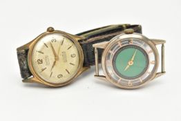 TWO WATCHES, the first a mid century hand wound movement, round green dial signed 'Wara', baton