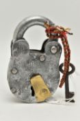 AN ANTIQUE PADLOCK WITH KEY, signed 'Hopps & Co No.1000PT', guarantee 35 years