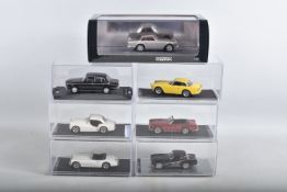 SIX DERREZ RESIN 1/43 SCALE TRIUMPH CAR MODELS, Swallow Doretti, three different Italia models