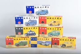 EIGHT BOXED 1:43 SCALE VANGUARDS DIECAST MODEL VEHICLES, the first is a VA14002 Automobile