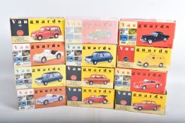 TWELVE BOXED 1:43 SCALED VANGUARDS DIECAST MODEL VEHICLES, the first a limited edition Triumph TR3A,
