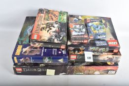NINE BOXED LEGO SYSTEM SETS, to include a Lego Dinosaurs 'Baby Iguanodon' no. 7001 with parts and