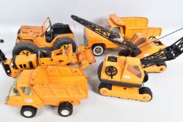 FIVE UNBOXED PLAYWORN TONKA TOYS CONSTRUCTION VEHICLES, mix of Regular and Mini Tonka , all c.1970's