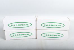FOUR BOXED UNBUILT K & R REPLICAS TRIUMPH SPORTS CAR MODEL KITS, all are 1/43 scale white metal