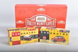 A BOXED LLEDO 1964 1967 RALLYE MONTE CARLO FOUR PIECE SET AND TWO BOXED VANGUARDS DIECAST MODEL
