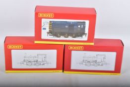 THREE BOXED OO GAUGE HORNBY MODEL RAILWAY LOCOMOTIVES, to include Class OF, Pug 0-4-0ST, no. 51240