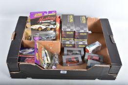 A TRAY OF MOSTLY BOXED DIECAST MODEL VEHICLES, to include four Atlas Editions boxed British