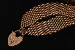 A BRICK LINK BRACELET WITH 9CT GOLD HEART PADLOCK CLASP, the brick link bracelet with tapered