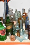 A GROUP OF VICTORIAN APOTHECARY BOTTLES, comprising a clear glass jar labelled 'Magnesia', height