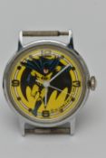 A BATMAN WATCH HEAD, the yellow face with picture of Batman running, stamped DC Comics Inc 1966-