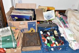 TWO BOXES AND LOOSE MISCELLANEOUS SUNDRIES, to include a large collection of Bakelite light fittings