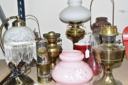 A GROUP OF LAMPS, comprising a No.21 miner's lamp type 6 Protector Lamp & Lighting Co. Ltd., three