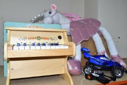 A GROUP OF CHILDREN'S TOYS, comprising a boxed electronic Animambo piano made by Djeco, a large