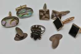 AN ASSORTMENT OF CUFFLINKS, to include a pair of silver cufflinks, hallmarked Birmingham,