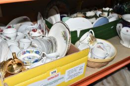 THREE BOXES OF CERAMICS AND GLASSWARE, to include a Wedgwood & Co. porcelain planter (cracked and