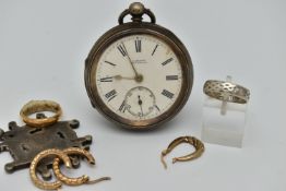 A 22CT GOLD BAND RING AND OTHER PIECES, the band ring of plain design, with string wrapped round