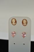 TWO PAIRS OF EARRINGS, the first a pair of yellow metal shell cameo earrings, fitted with post and