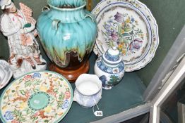 A GROUP OF LARGE ORNAMENTS, comprising a Staffordshire Highlander porcelain figure, height 41 cm,