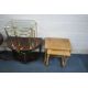 A PAIR OF BEECH HIGH CHAIRS, a mahogany drum table with two drawers, a demi-lune nest of three - Image 2 of 3