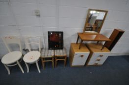 A SELECTION OF OCCASIONAL FURNITURE, to include a three drawer bedside cabinets, width 50cm x