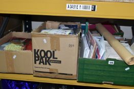 FOUR BOXES OF ARTS AND CRAFTS CARD AND PAPERS to include three boxes of various sized, coloured
