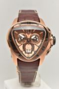 TONINO LAMBORGHINI SPYDER 1120 STAINLESS STEEL CHRONOGRAPH WATCH, the triangular bronze face with