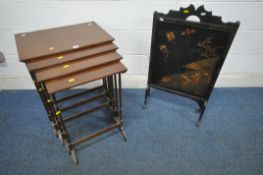 A 20TH CENTURY MAHOGANY QUARTETTO NEST OF FOUR TABLES, raised on turned supports, shaped feet,