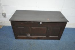 A GEORGIAN OAK BLANKET CHEST, the hinged lid enclosing a smaller lidded storage compartment, twin