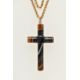 A LATE VICTORIAN CARVED AGATE CROSS PENDANT WITH BELCHER CHAIN, large carved and polished brown - Image 1 of 5