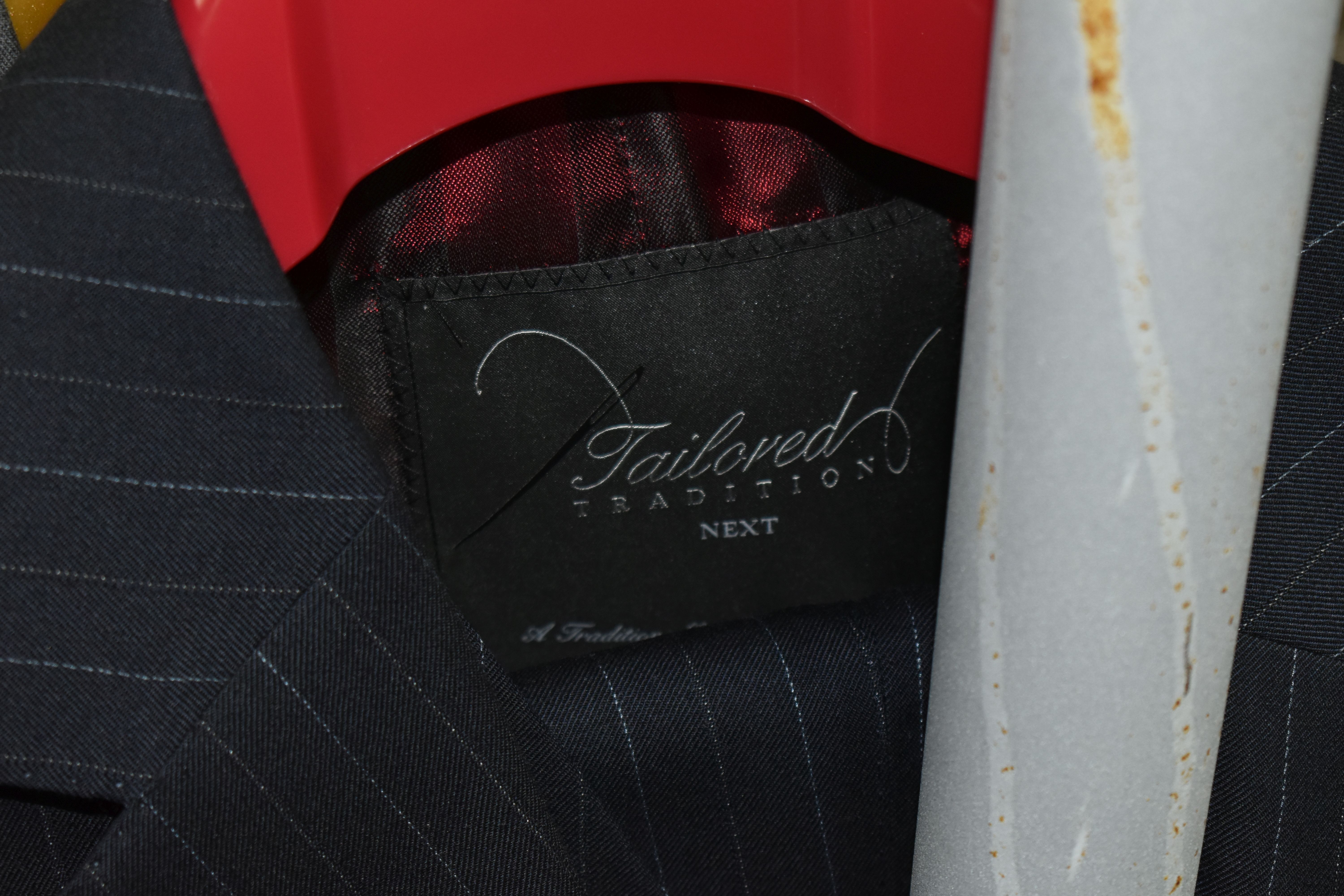 A SMALL CLOTHES RAIL AND A GROUP OF GENTLEMEN'S DESIGNER JACKETS AND SUITS, comprising a black - Image 12 of 12