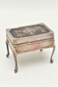 AN EARLY 20TH CENTURY SILVER TORTOISESHELL BOX, of a rectangular form, the hinged cover with