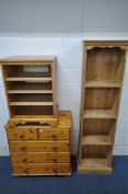 A MODERN PINE CHEST OF TWO SHORT OVER THREE LONG DRAWERS, width 75cm x depth 44cm x height 74cm, a