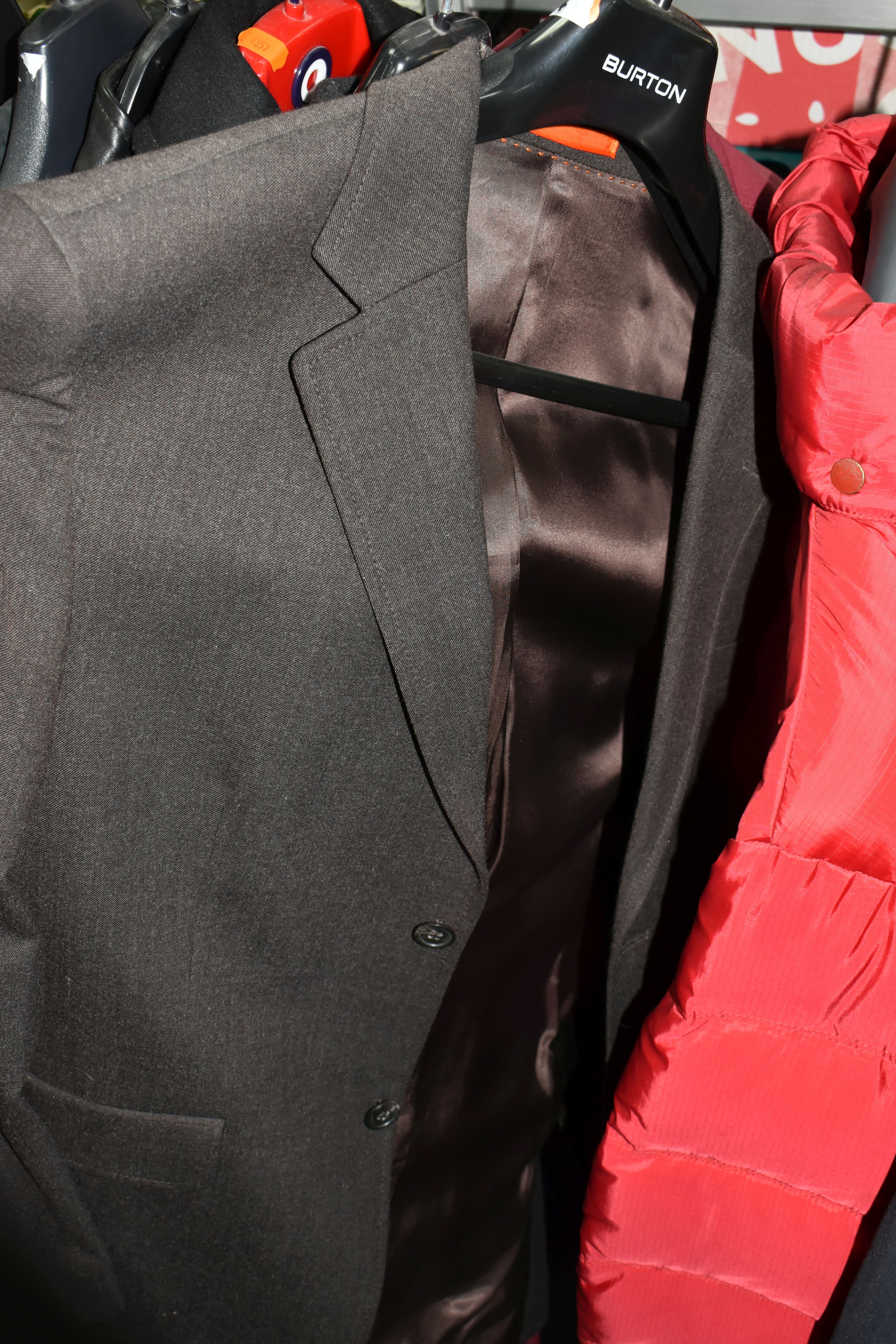 A SMALL CLOTHES RAIL AND A GROUP OF GENTLEMEN'S DESIGNER JACKETS AND SUITS, comprising a black - Image 3 of 12