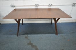 WEST ELM, A MID CENTURY TEAK EXTENDING DINING TABLE, raised splayed tapered legs, maximum