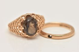 TWO 9CT GOLD RINGS, the first a polished band missing a stone, hallmarked 9ct Birmingham, ring