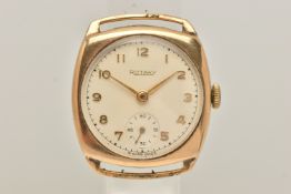 A GENTS 9CT GOLD 'ROTARY' WATCH HEAD, manual wind watch, round silvered dial signed 'Rotary', Arabic