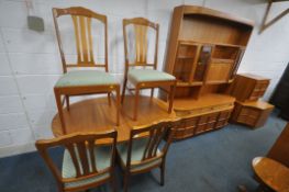 PARKER KNOLL, A MID CENTURY EIGHT PIECE DINING SUITE, comprising an oval extending dining table,