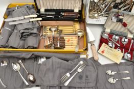 A BOX OF ASSORTED BOXED SETS AND LOOSE CUTLERY, to include a boxed set of six knives each fitted