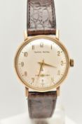 A BOXED GENTS 9CT GOLD 'SMITHS ASTRAL' WRISTWATCH, manual wind, round silvered dial signed 'Smiths