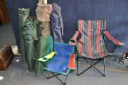 A COLLECTION OF TEN FOLDING CAMPING CHAIRS AND CAMP BEDS