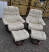 A PAIR OF EKORNESS STRESSLESS SWIVEL RECLINING ARMCHAIRS, width 87cm x depth 90cm x height 94cm,