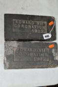 A PAIR OF COMMEMORATIVE CORONATION BRICKS FOR EDWARD VII with the inscription Edward VII